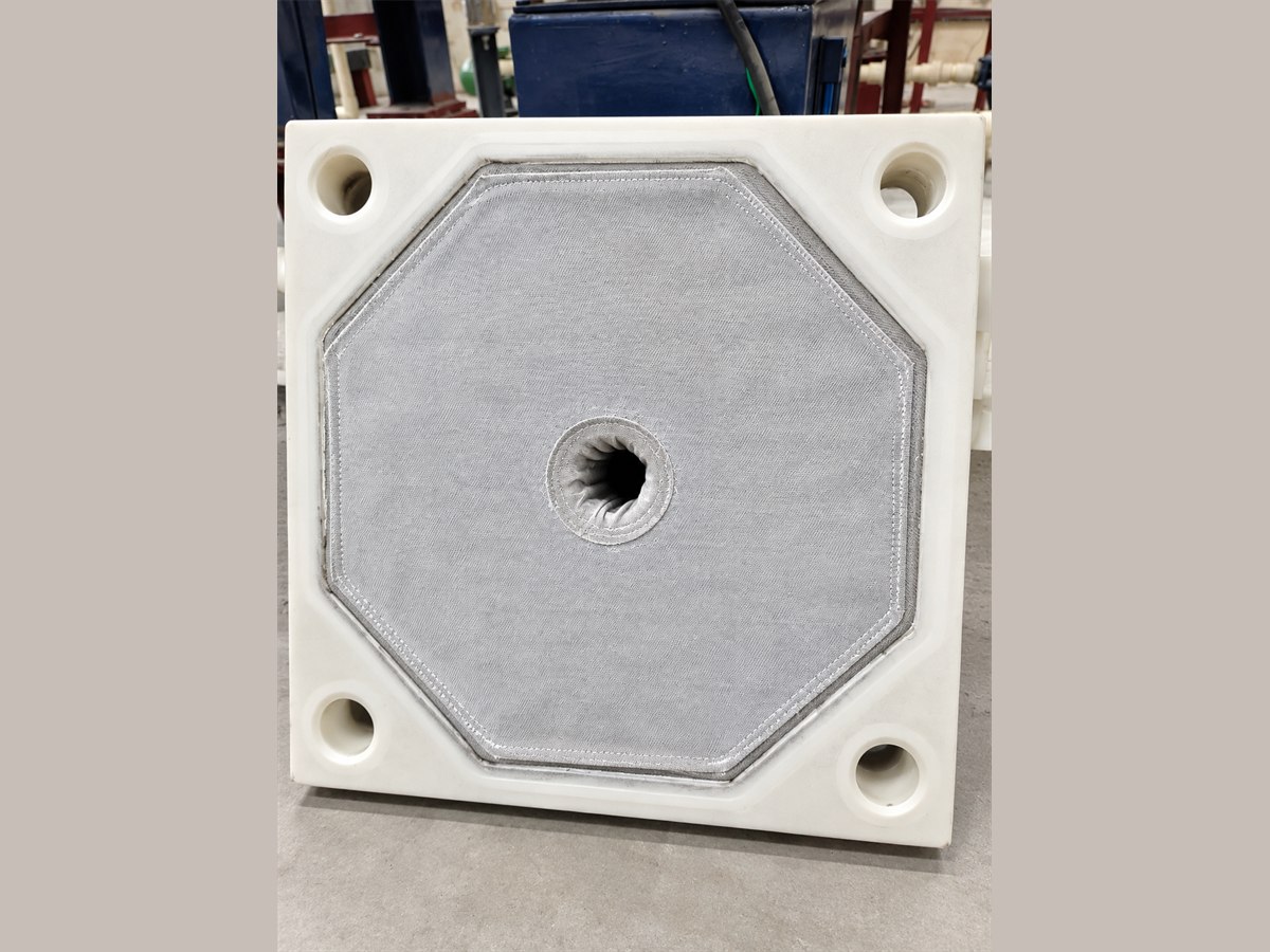 Gasketed DFR cloth seated in a CGR filter plate, the gasket following the plate groove around the cloth