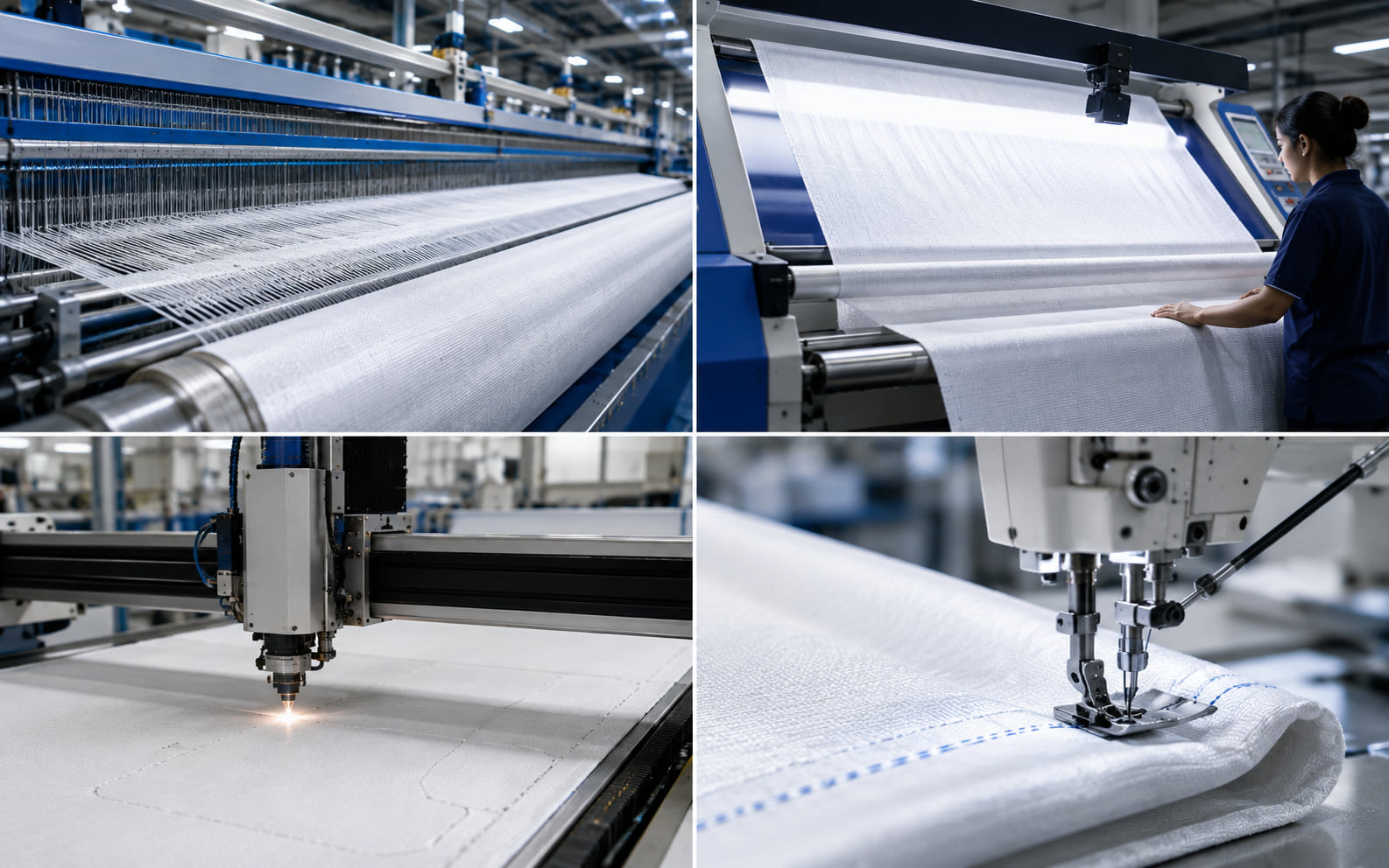 DFR manufacturing — warping creel, fabric inspection, laser cutting and automatic stitching